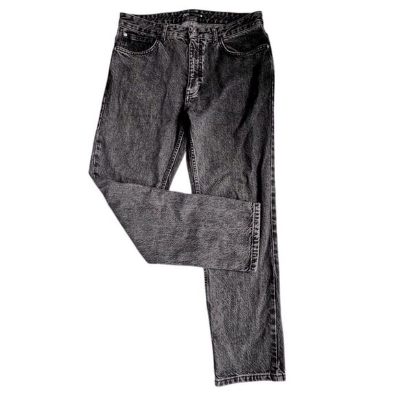 Zara Mens Denim Jeans Straight Leg Black White Washed SZ 32 - Picture 1 of 15